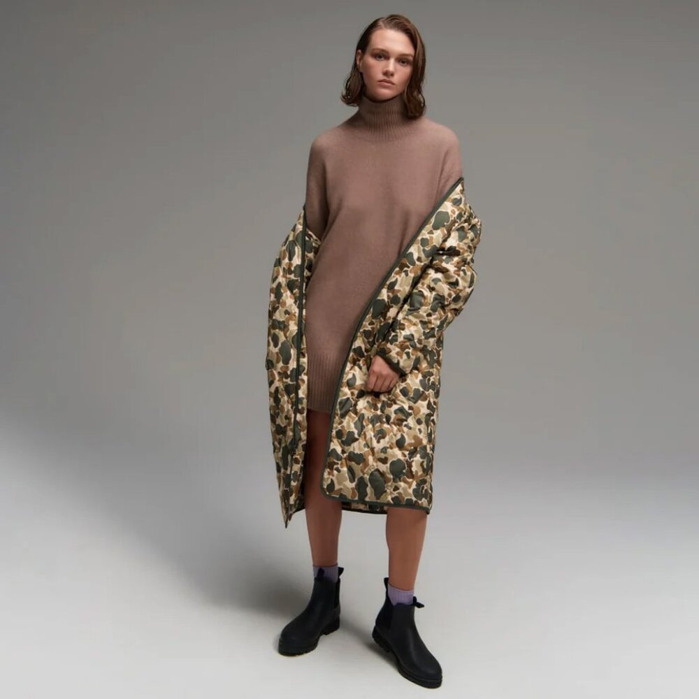 NWT Everlane ReNew Long Quilted Camo Puffer Coat S